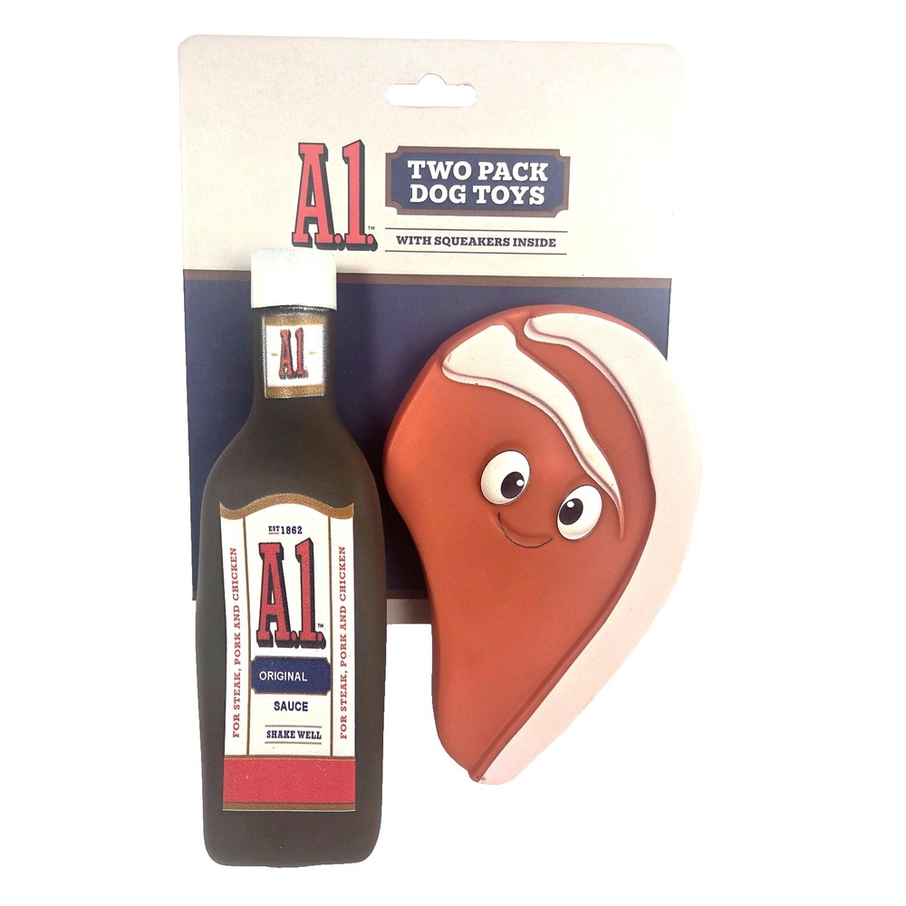 A.1. Steak Sauce Bottle Steak 2 Pack Squeaky Dog Toys Pet Chew Toys New